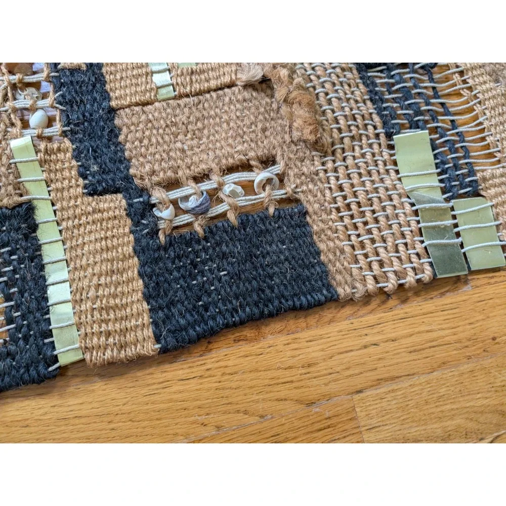 1970s Studio Woven Tapestry Abstract Boho MCM Seashell Textile Fiber Craft 48
